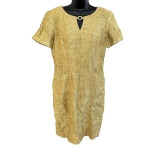 Vintage 80s Kelly Graham 100% Linen Shift Dress Sz 12 Yellow